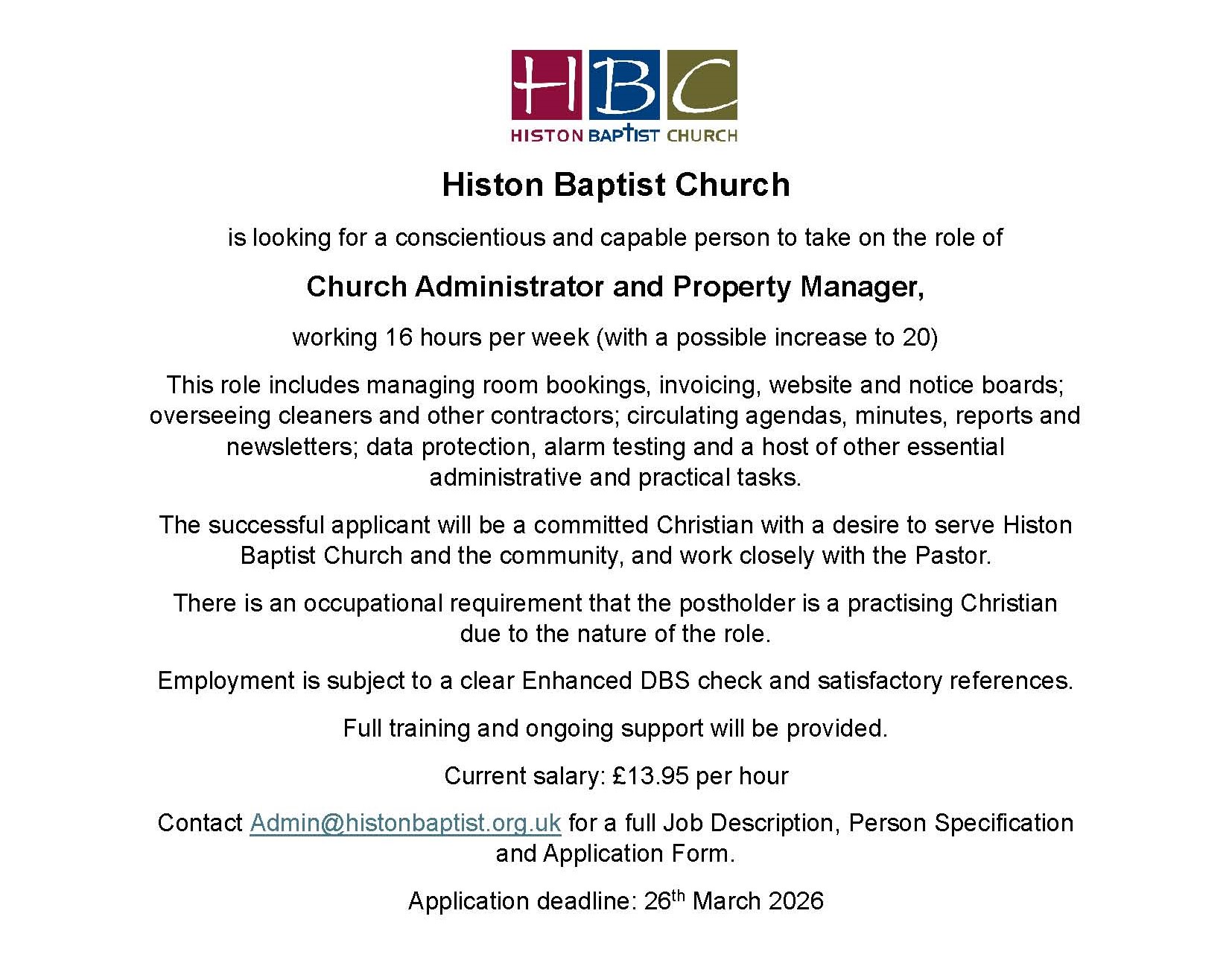 ADVERT - Admin role HBC